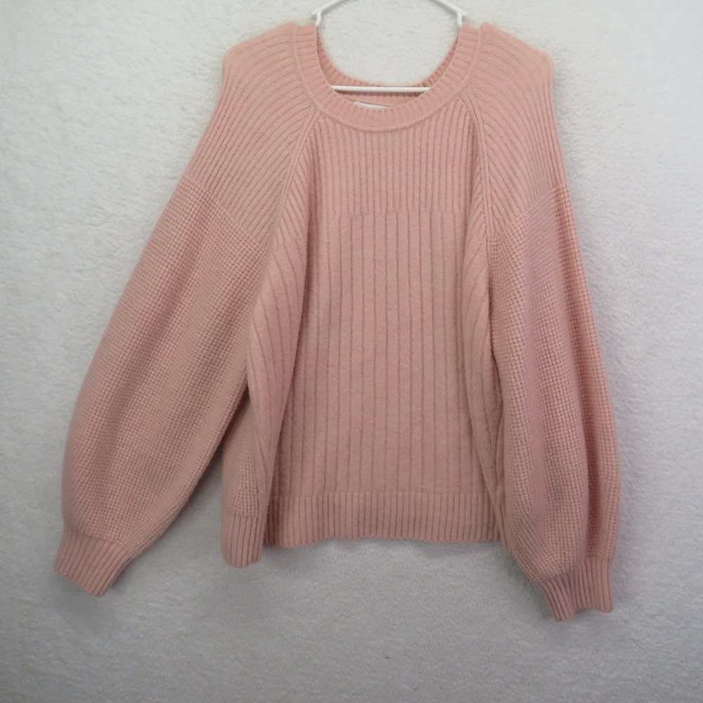 Athleta Layover Crew Sweater Size 3X Pink Merino Wool Blend Ribbed Knit